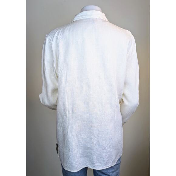 Edward Irish Linen Tunic Shirt XL Ivory Button Down Utility Long Sleeve Classic - Picture 10 of 12